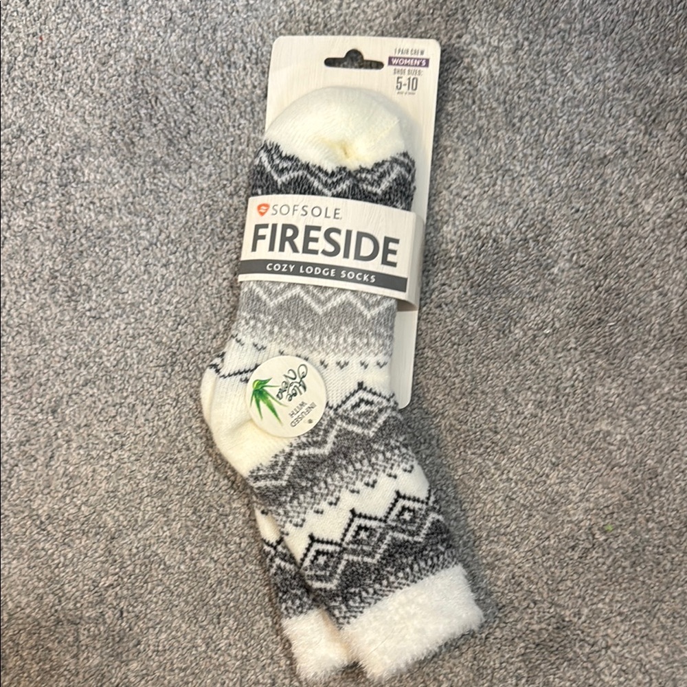 Gray and White Nordic Pattern Crew Socks